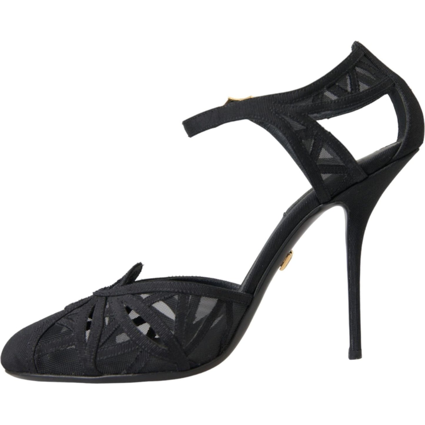 Dolce & Gabbana Black Mesh Ankle Strap Heels Sandals Shoes LA11027-39