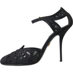 Dolce & Gabbana Black Mesh Ankle Strap Heels Sandals Shoes LA11027-39
