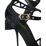 Dolce & Gabbana Black Mesh Ankle Strap Heels Sandals Shoes LA11027-39