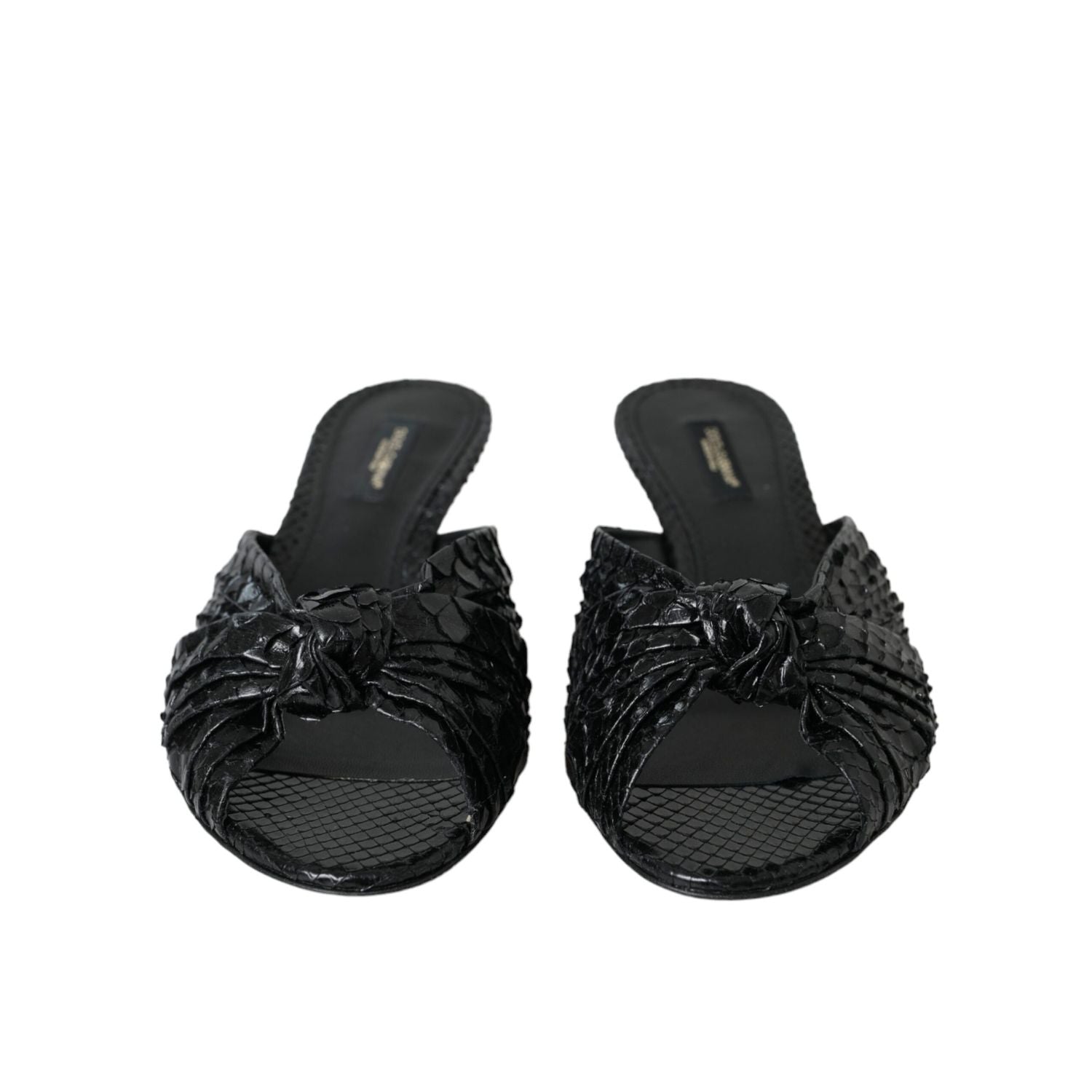 Dolce & Gabbana Black Exotic Leather Heels Slides Shoes