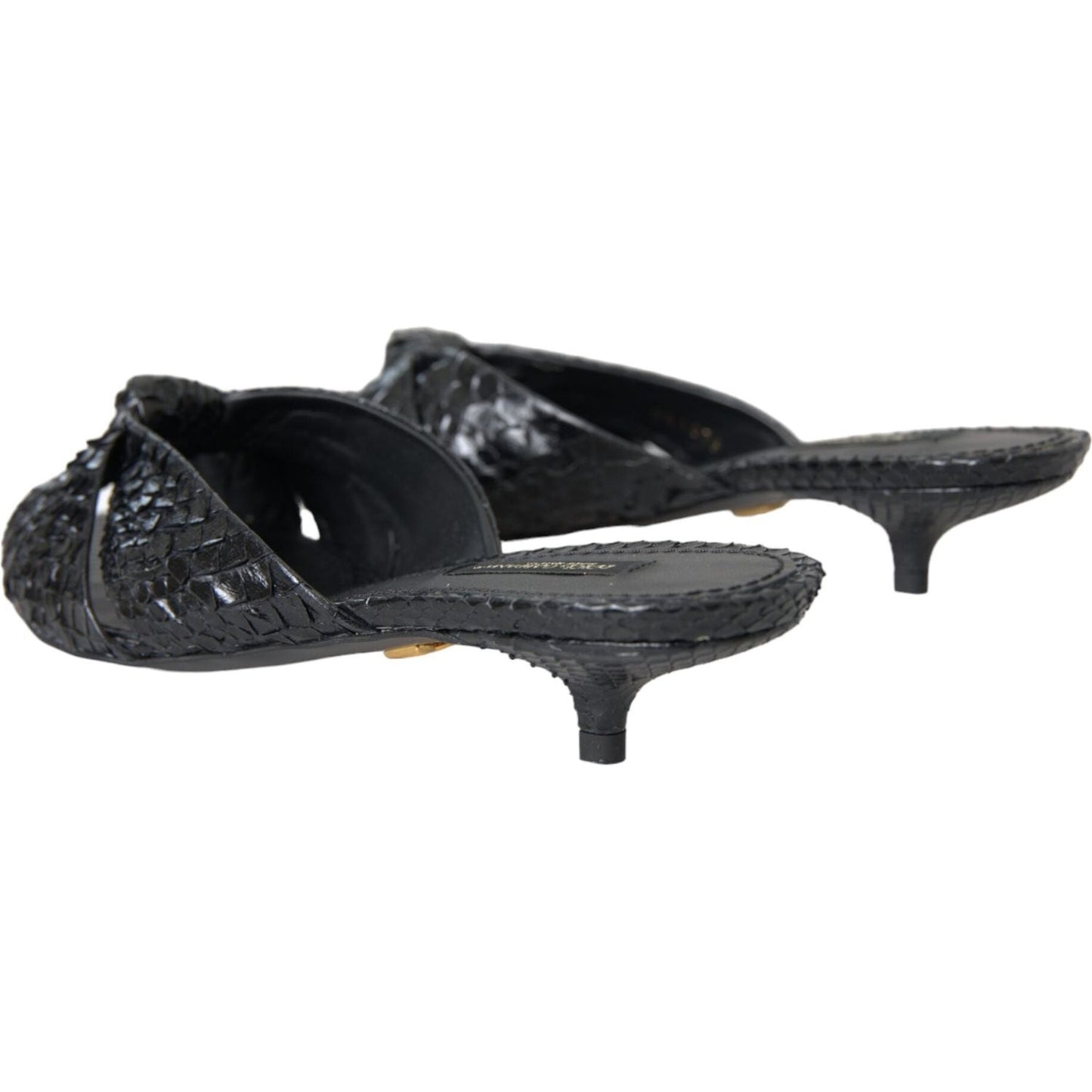 Dolce & Gabbana Black Exotic Leather Heels Slides Shoes LA11030-36.5