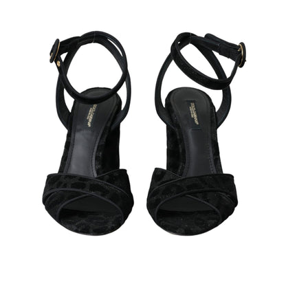 Dolce & Gabbana Black Leopard Suede Heels Sandals Shoes