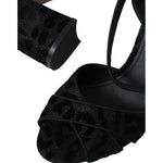 Dolce & Gabbana Black Leopard Suede Heels Sandals Shoes LA11131-36.5