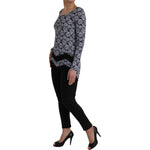 Just Cavalli Blue Floral Lace Long Sleeves Top Underwear Blouse Just Cavalli Black