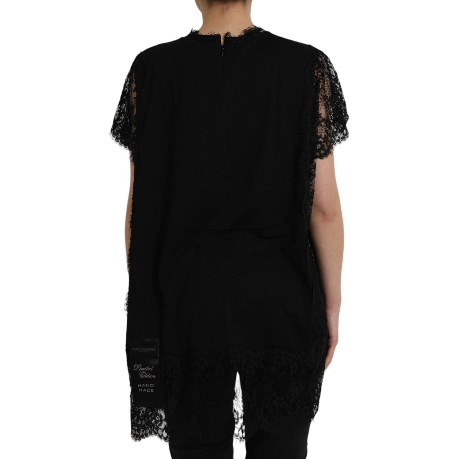 Dolce & Gabbana Black Sacred Heart Print Cotton Lace T-shirt