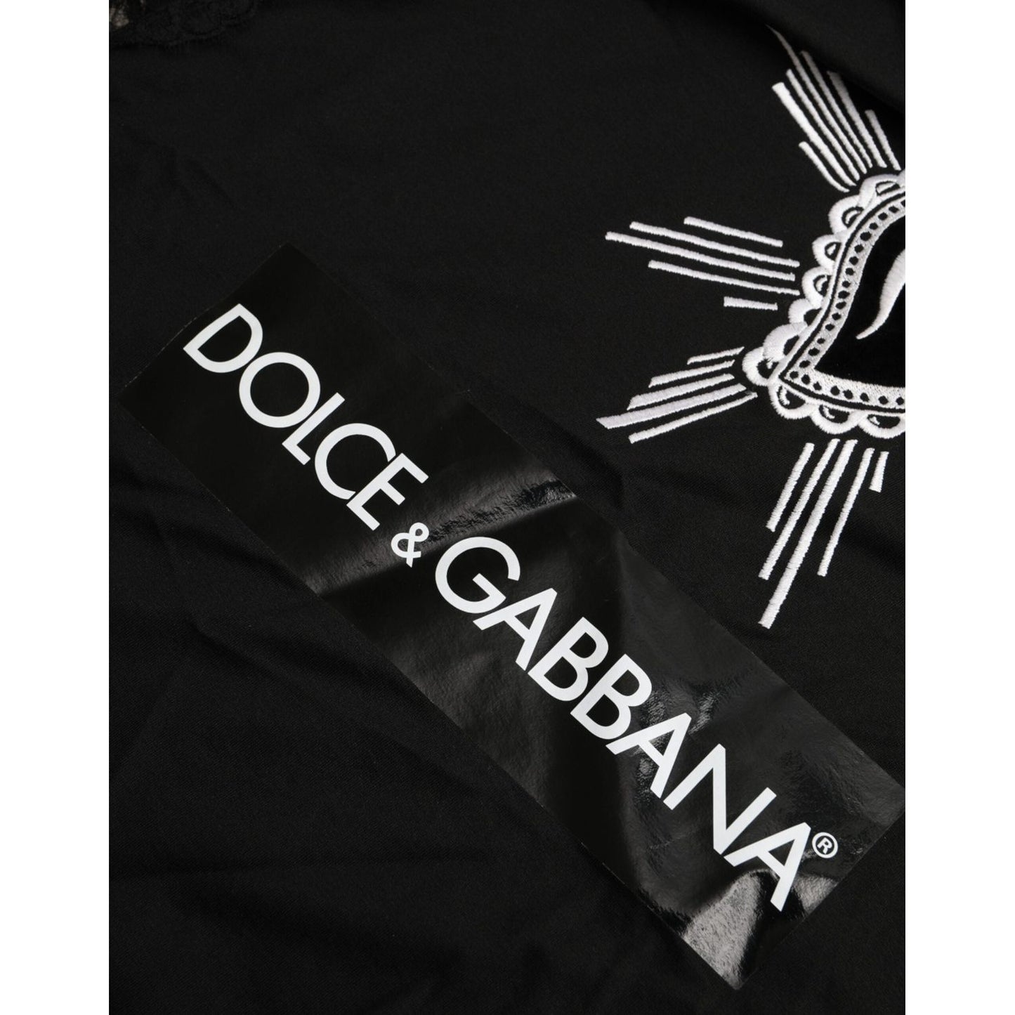 Dolce & Gabbana Black Sacred Heart Print Cotton Lace T-shirt