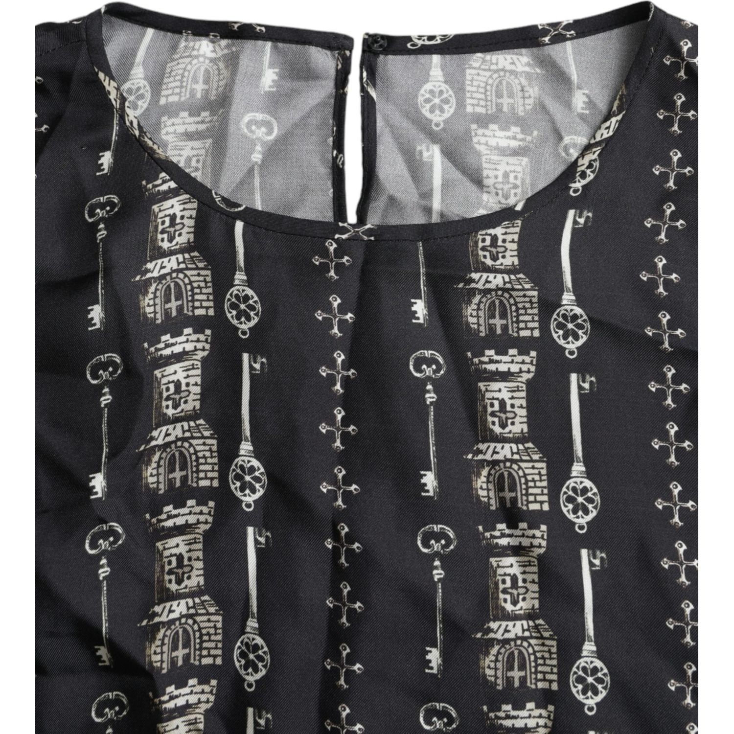 Dolce & Gabbana Black Key Castle Print Silk Blouse T-shirt