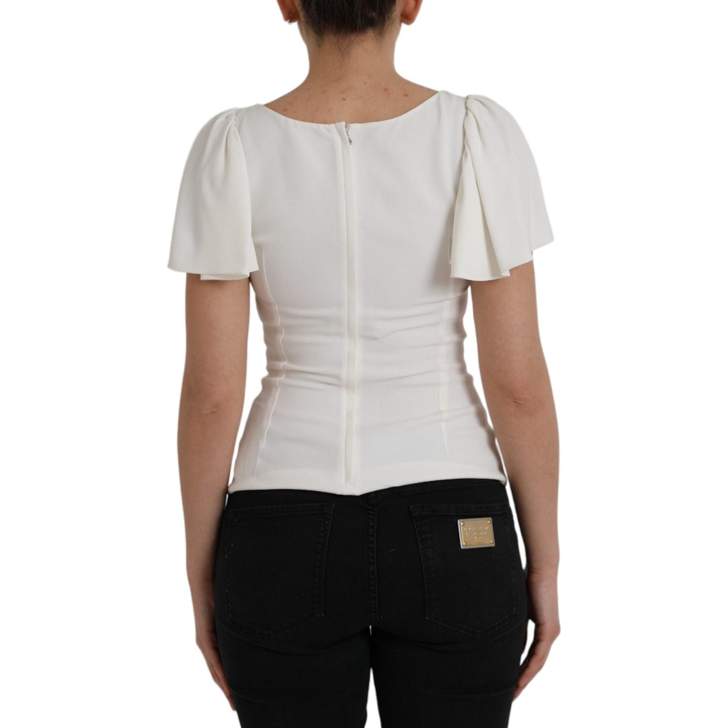 Dolce & Gabbana White Viscose Round Neck Short Sleeves Top
