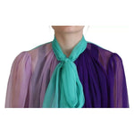 Dolce & Gabbana Multicolor Long Sleeves Ascot Collar Silk Top
