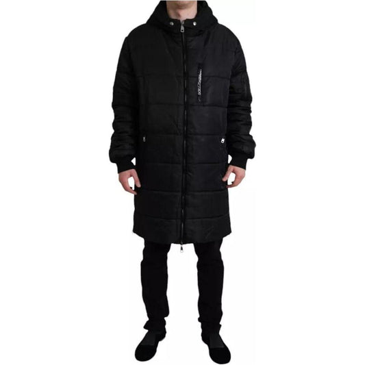 Dolce & Gabbana Black Nylon Hooded Parka Coat Winter Jacket