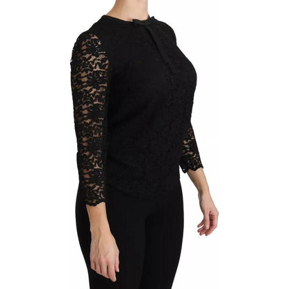 Dolce & Gabbana Black Lace Long Sleeve Blouse Nylon Top