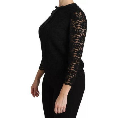 Dolce & Gabbana Black Lace Long Sleeve Blouse Nylon Top