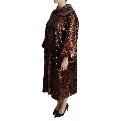 Dolce & Gabbana Multicolor Sequined Long Coat Jaquard Jacket