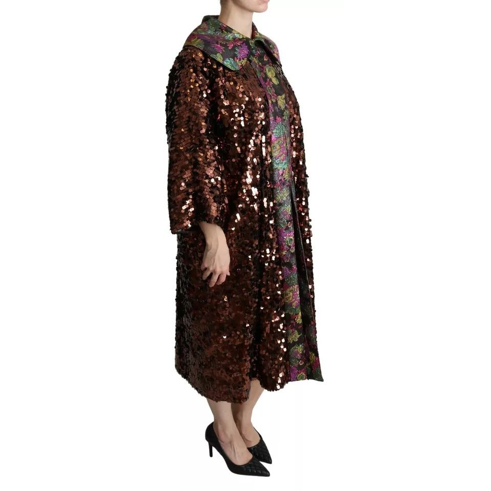 Dolce & Gabbana Multicolor Sequined Long Coat Jaquard Jacket
