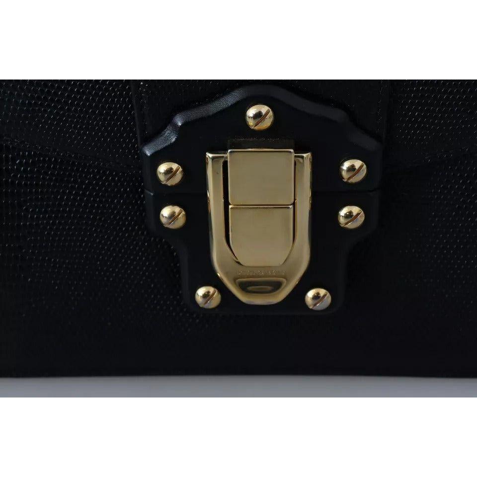 Dolce & Gabbana Black Leather Gold Metal Mini Women Purse Bag Lucia Wallet VAS12392