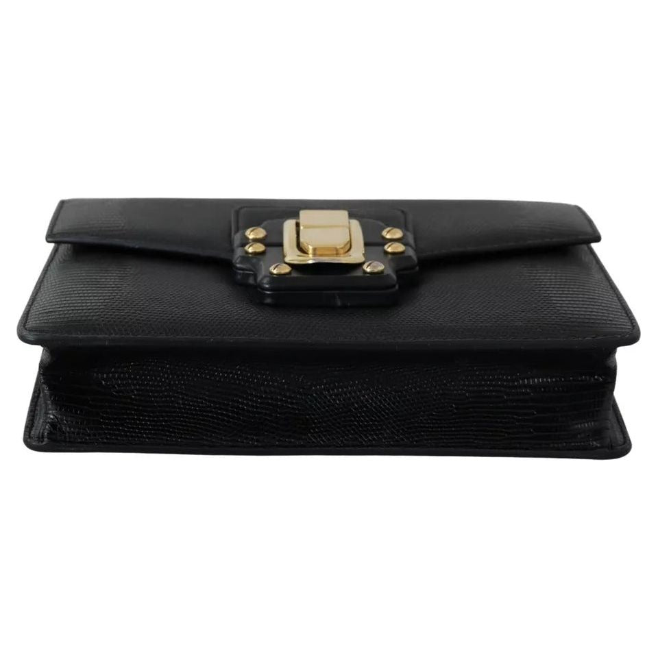 Dolce & Gabbana Black Leather Gold Metal Mini Women Purse Bag Lucia Wallet VAS12392