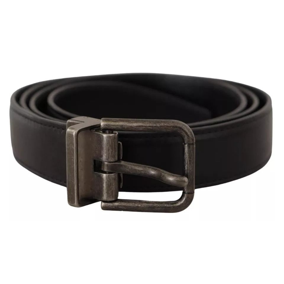 Dolce & Gabbana Black Calf Leather Vintage Logo Metal Buckle Belt BEL8541-100