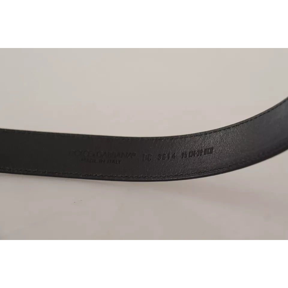 Dolce & Gabbana Black Calf Leather Vintage Logo Metal Buckle Belt BEL8541-100