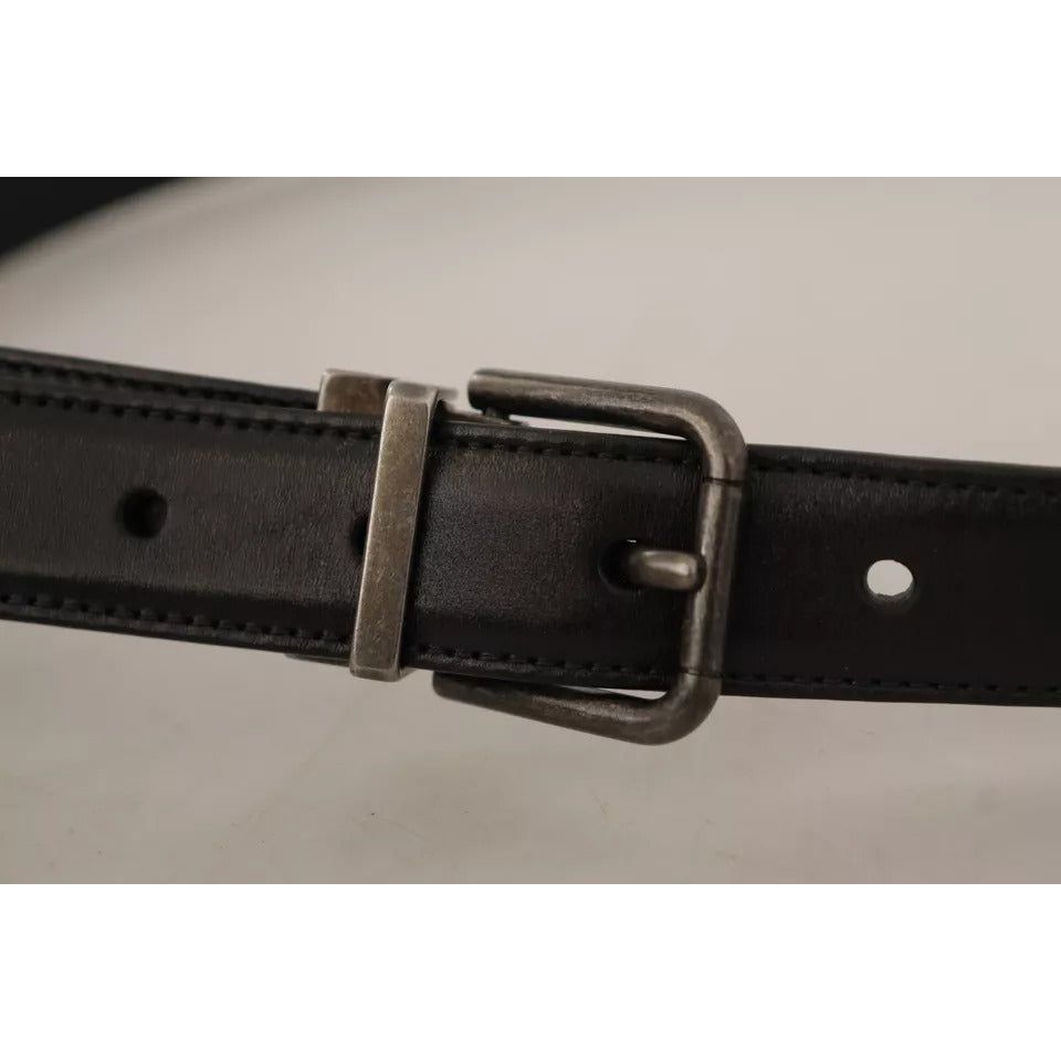 Dolce & Gabbana Black Calf Leather Vintage Logo Metal Buckle Belt BEL8541-100