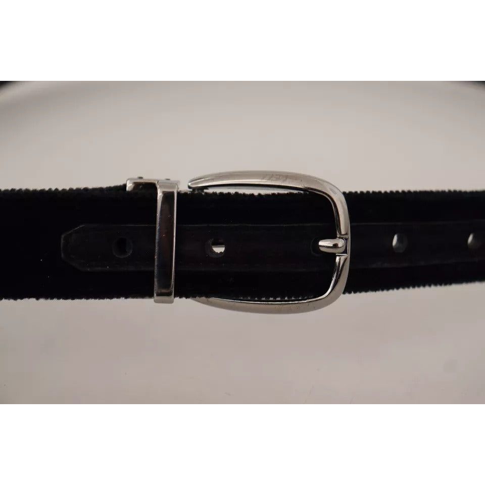 Dolce & Gabbana Black Velvet Silver Tone Metal Logo Buckle Belt BEL8559-90