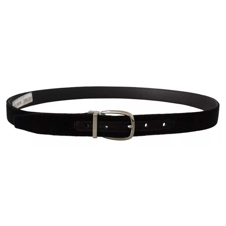 Dolce & Gabbana Black Velvet Silver Tone Metal Logo Buckle Belt BEL8559-90