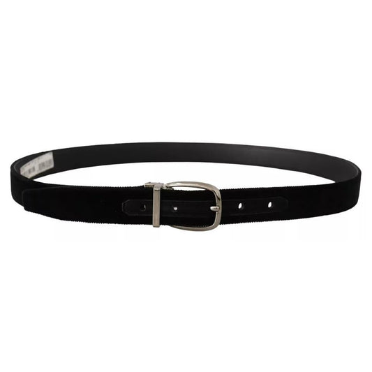 Dolce & Gabbana Black Velvet Silver Tone Metal Logo Buckle Belt BEL8559-90