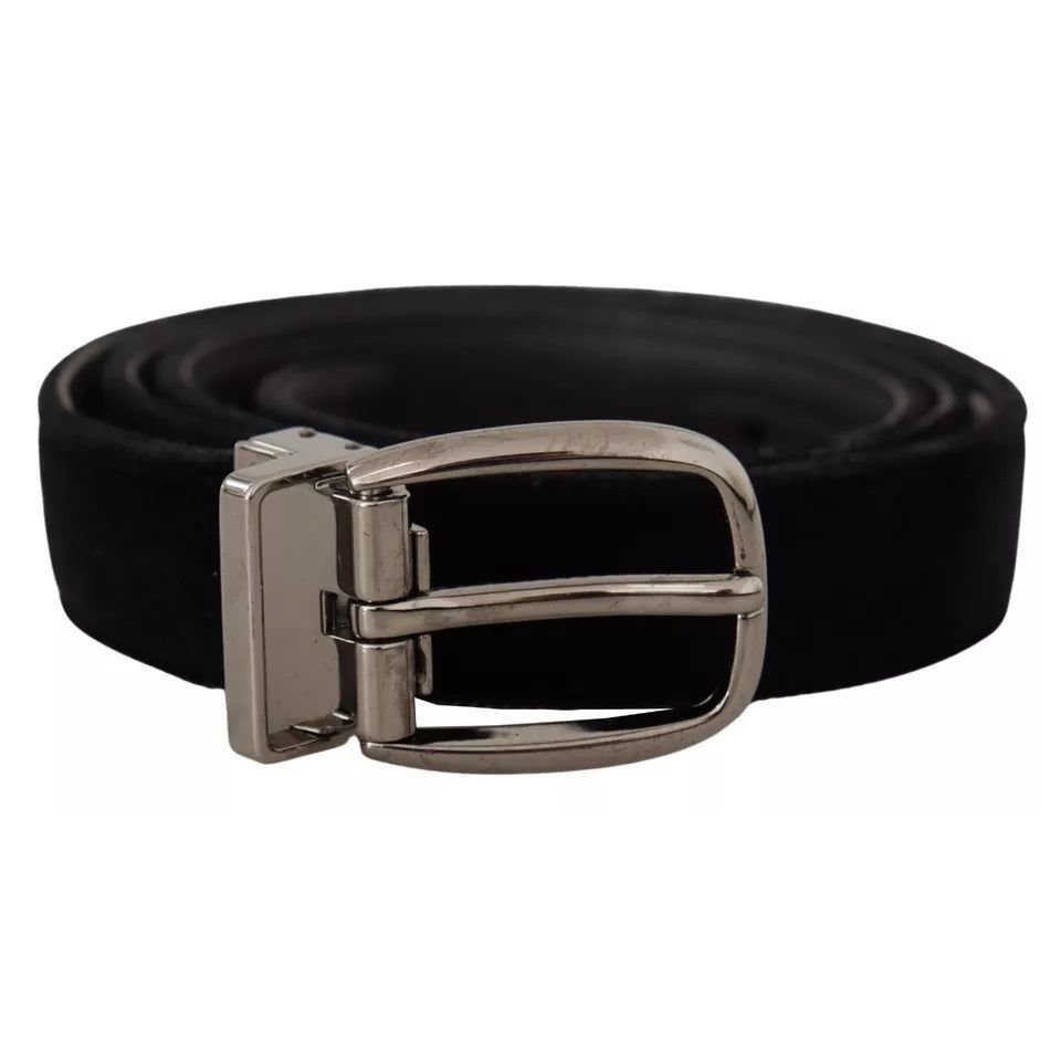Dolce & Gabbana Black Velvet Silver Tone Metal Logo Buckle Belt BEL8559-90