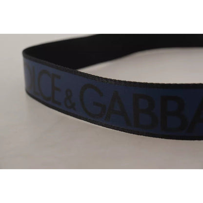 Dolce & Gabbana Blue Black Logo Print Silver Buckle Belt
