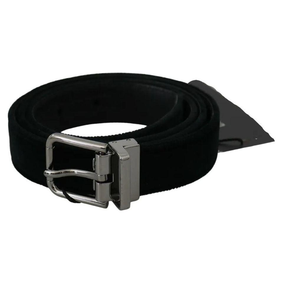 Dolce & Gabbana Black Velvet Leather Silver Buckle Belt