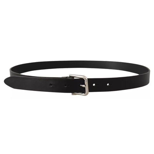 Dolce & Gabbana Black Leather Silver Tone Metal Buckle Classic Belt BEL8562-90