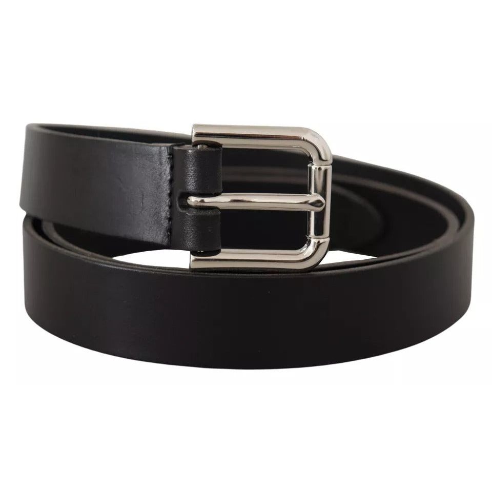 Dolce & Gabbana Black Leather Silver Tone Metal Buckle Classic Belt