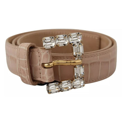 Dolce & Gabbana Beige Leather Crystal Buckle Women Belt