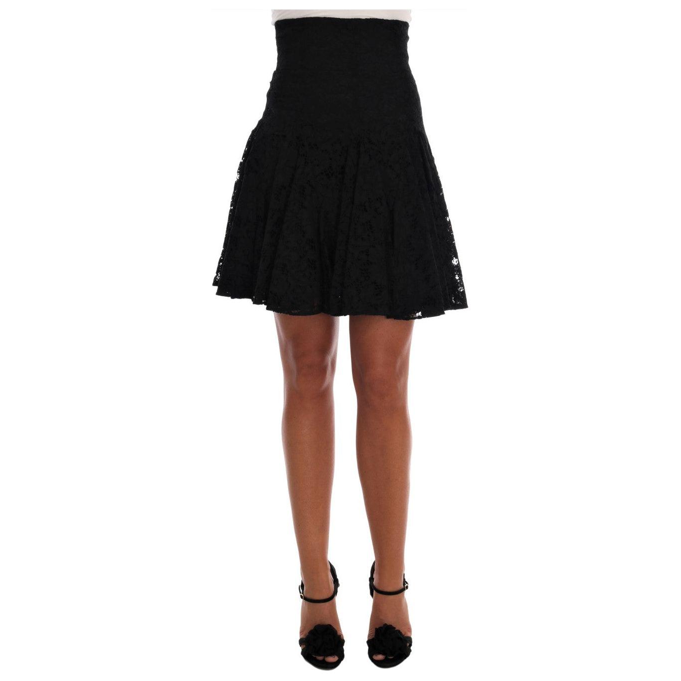Dolce & Gabbana Black Floral Cutout Lace A-Line Skirt