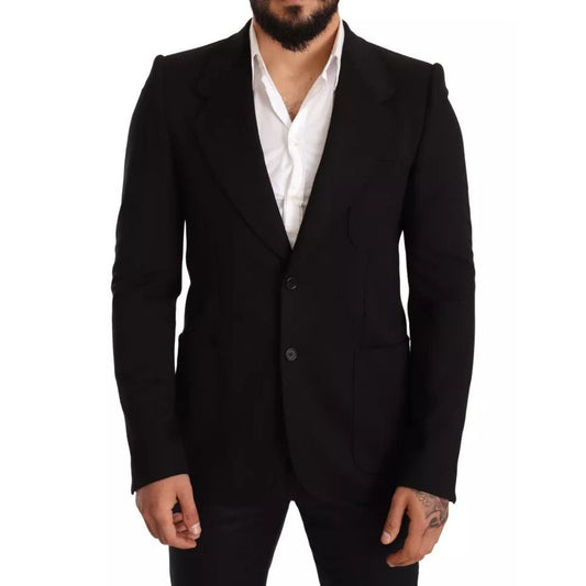Dolce & Gabbana Black Wool Slim Fit Coat Jacket Blazer JKT2841-48
