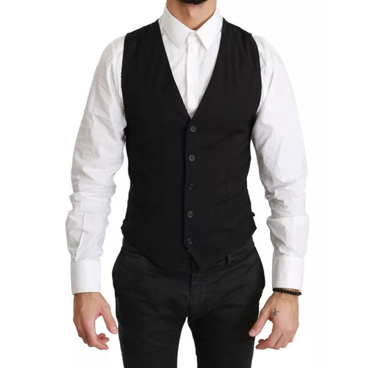 Dolce & Gabbana Black Solid STAFF Slim Fit Waistcoat Vest TSH4069-44