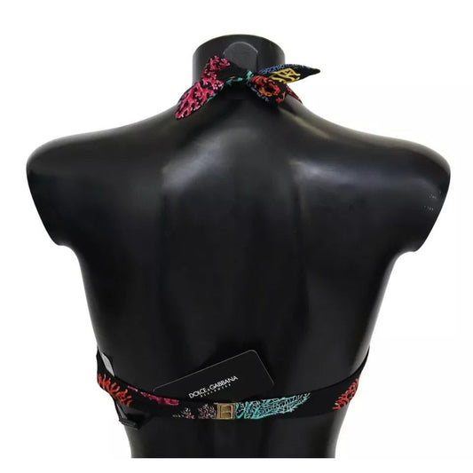 Dolce & Gabbana Black Corals Print Swimsuit Beachwear Bikini Top BIK1229-1