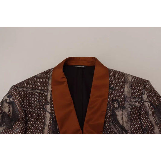 Dolce & Gabbana Bronze Monkey Print Silk Slim Jacket Blazer Dolce & Gabbana Gray