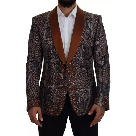 Dolce & Gabbana Bronze Monkey Print Silk Slim Jacket Blazer Dolce & Gabbana Black