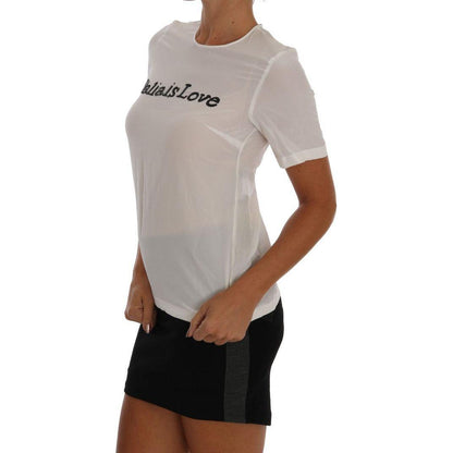 Dolce & Gabbana White Silk ITALIA IS LOVE Blouse T-shirt