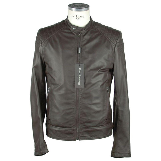 Emilio Romanelli Elegant Brown Leather Zip Jacket Emilio Romanelli Dark Slate Gray