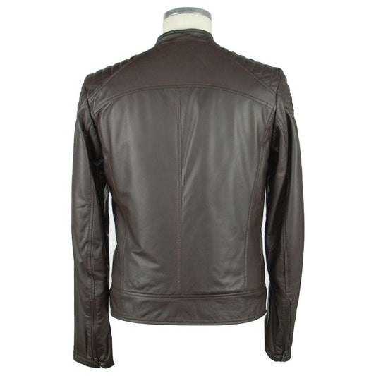 Emilio Romanelli Elegant Brown Leather Zip Jacket Emilio Romanelli Dark Slate Gray