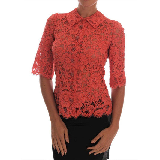 Dolce & Gabbana Elegant Orange Floral Lace Crystal Cardigan Blouse Dolce & Gabbana Sienna