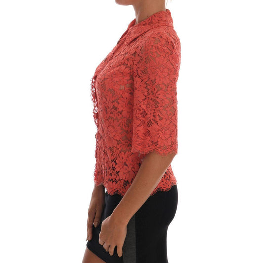 Dolce & Gabbana Elegant Orange Floral Lace Crystal Cardigan Blouse Dolce & Gabbana Sienna