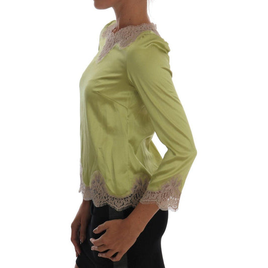 Dolce & Gabbana Elegant Floral Lace Silk Blouse Dolce & Gabbana Dim Gray