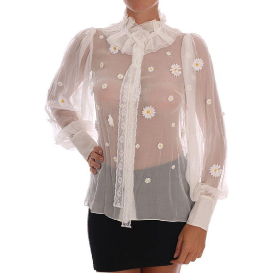 Dolce & Gabbana Elegant White Silk Daisy Blouse Dolce & Gabbana Rosy Brown