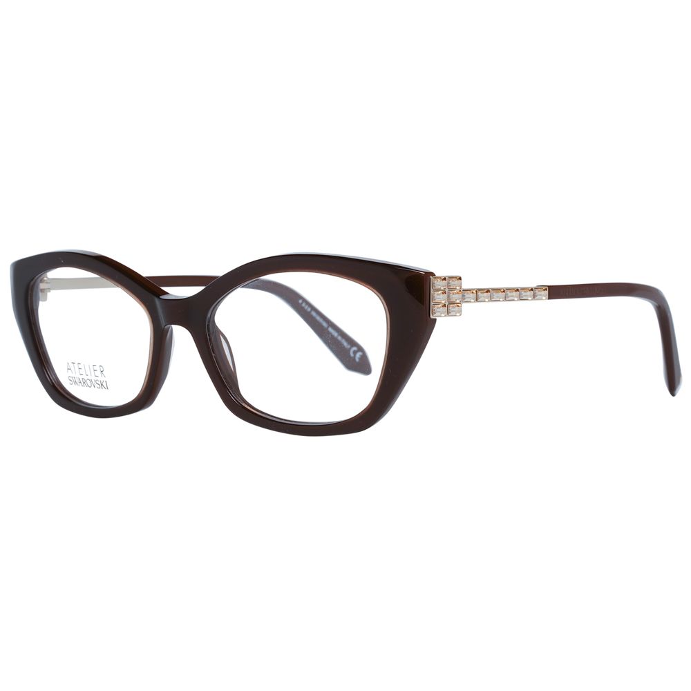Atelier Swarovski Brown Women Glasses Frame in cat eye style, full-rim with 52-17-140 size, featuring a brown plastic frame and demo lenses.