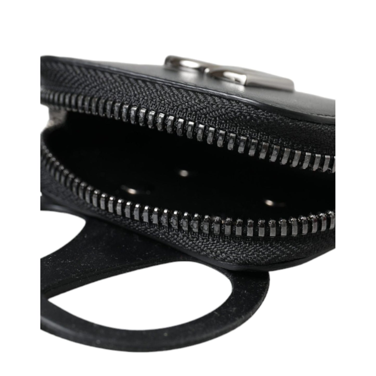 Dolce & Gabbana Black Calfskin Leather DG Logo Coin Purse Lanyard Wallet