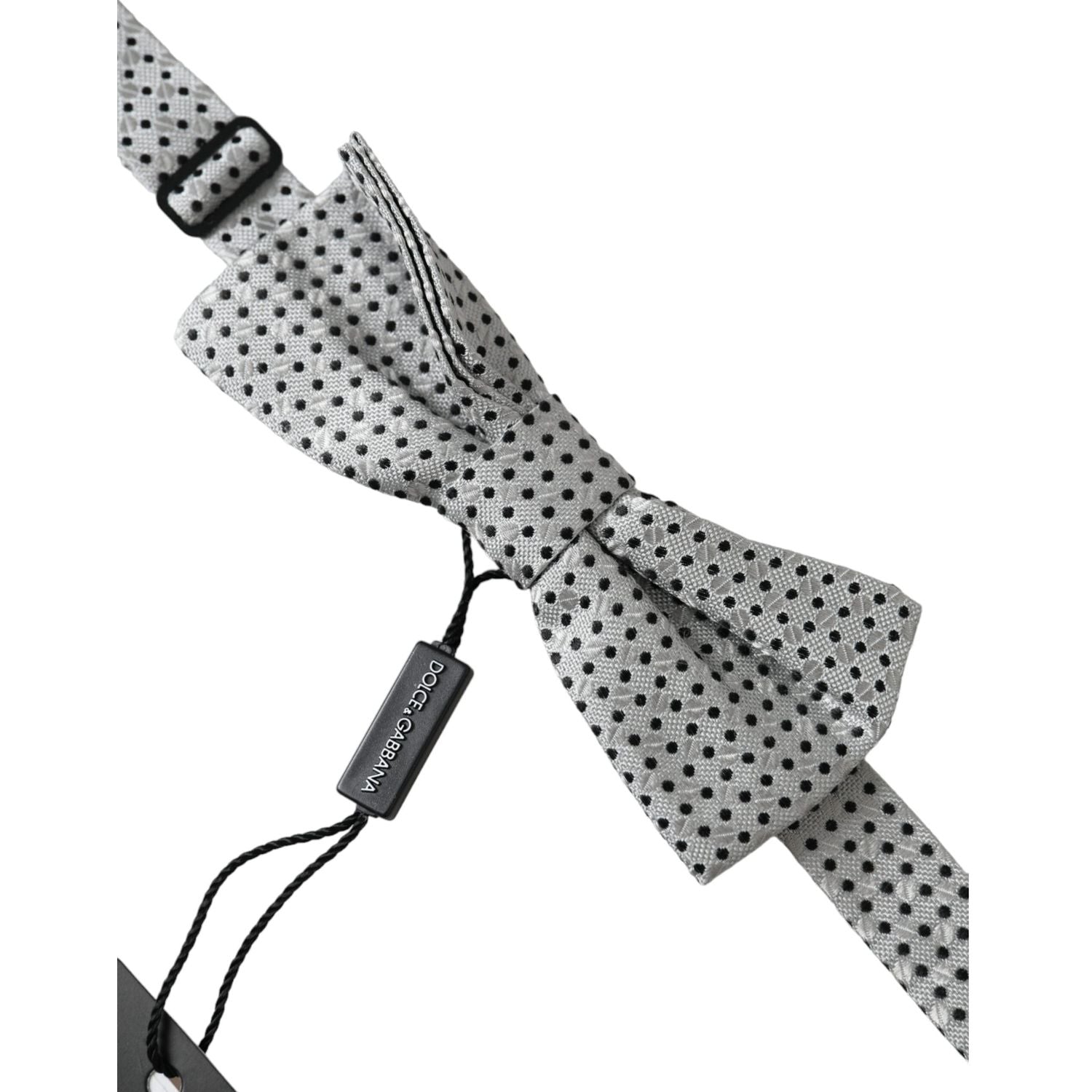 Dolce & Gabbana Gray Silk Polka Dot Adjustable Neck Men Papillon Bow Tie
