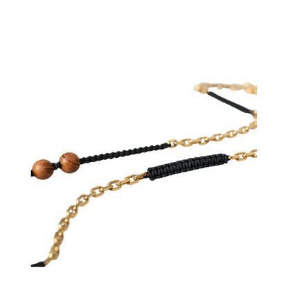 Dolce & Gabbana Black Gold Wooden Beaded Logo Pendant