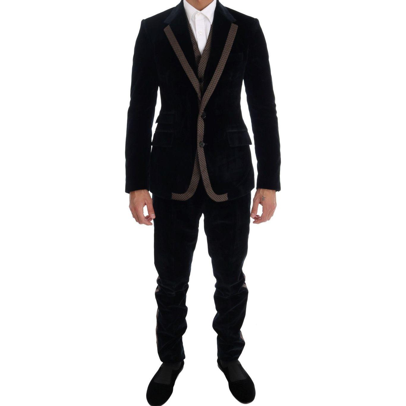 Dolce & Gabbana Blue Velvet Two Button Slim 3 Piece Suit